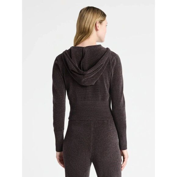 Chenille Y2K Vibe Zip Cropped Sweater Hoodie XL Breen Chocolate Coffee Brown NWT - Picture 5 of 11